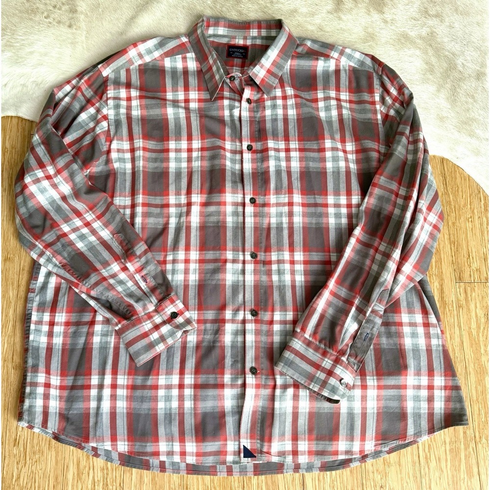 UNTUCKit Mens Flannel Long Sleeve Button Shirt Grey Red Plaid 3XL 100% cotton - Picture 2 of 5